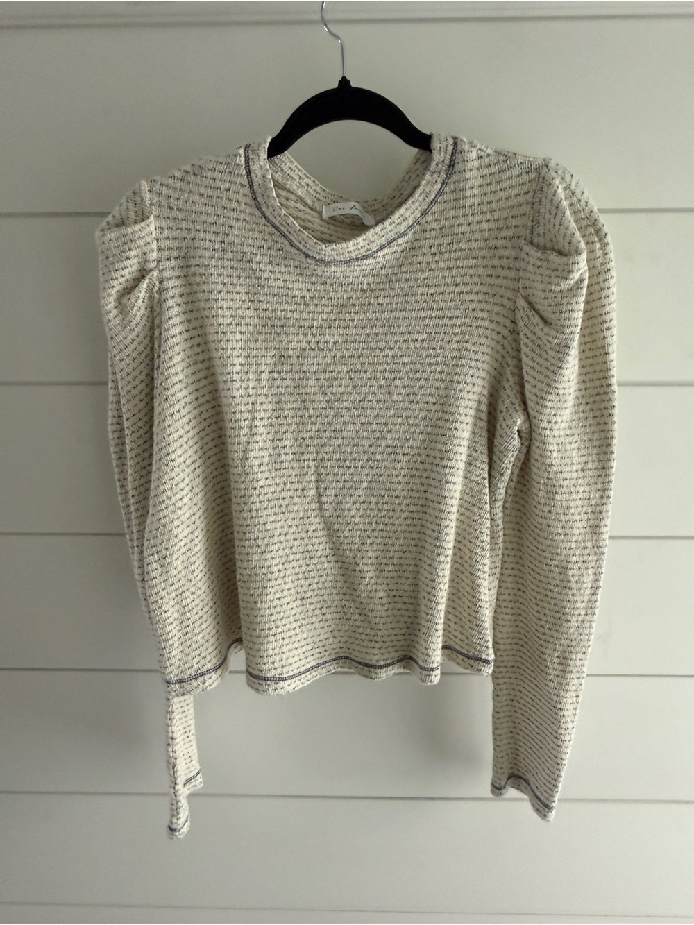 Ces Femme Cream Knit Long-Sleeve Top with Subtle Gray Trim